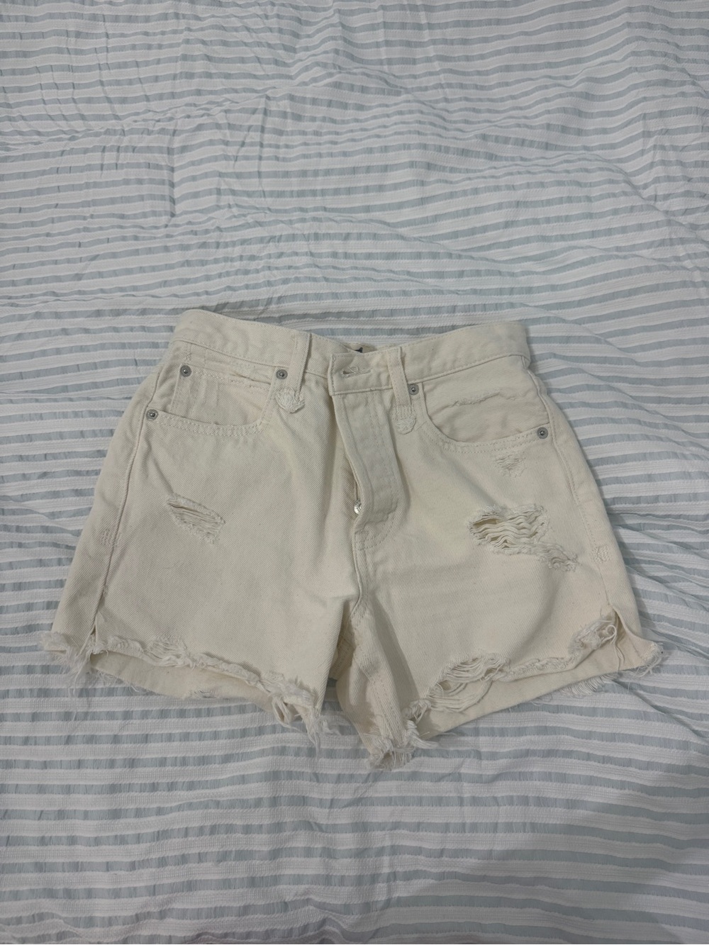 We The Free Cream Distressed Denim Shorts